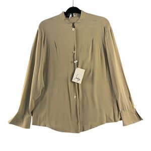 Sahza Womens Shirt Button up Long Sleeve Beige Mandarin Collar Made italy Siz 44